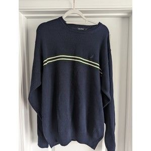 MENS NAUTICA SWEATER NAVY BLUE GREEN WHITE STRIPE SIZE XXL